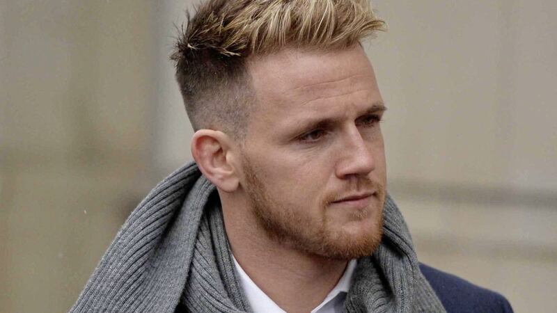 Ulster Rugby&#39;s Craig Gilroy pictured at Belfast Magistrates Court during the trial of teammates Stuart Olding and Paddy Jackson 
