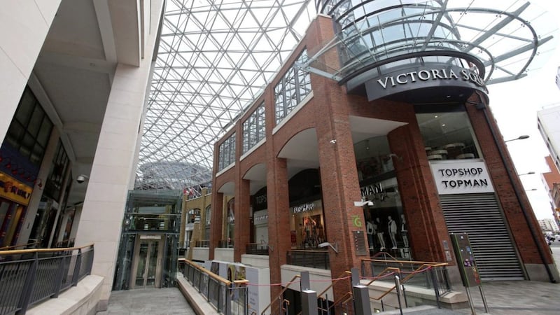 The shutters down on Topshop&#39;s flagship Belfast store at the Victoria Square shopping Centre. Picture by Mal McCann. 
