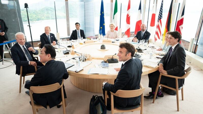 G7 leaders attend a working lunch in Hiroshima (Stefan Rousseau/PA)