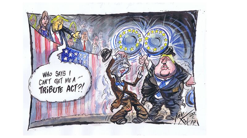 Boris Johnson's &quot;punishment beating&quot; gag does not amuse many European Brexit negotiators at Davos, or make Theresa May's job any easier.  Apart from Michael Flatley, Trump's inauguration ceremony is experiencing a distinct lack of offers from showbiz celebrities&nbsp;