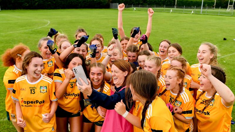 The Antrim squad celebrate their victory in the All-Ireland U16 C final 