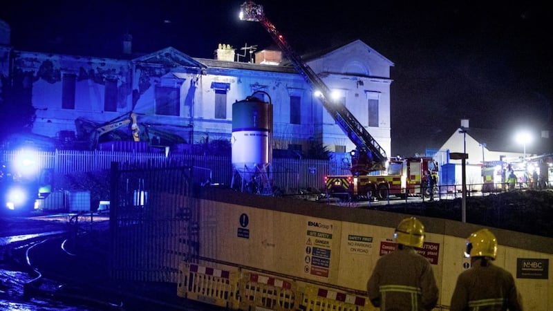 The fire service said a blaze at the site of the old Downe Hospital in Downpatrick was started deliberately. Picture by Conor Kinahan/Pacemaker Press 