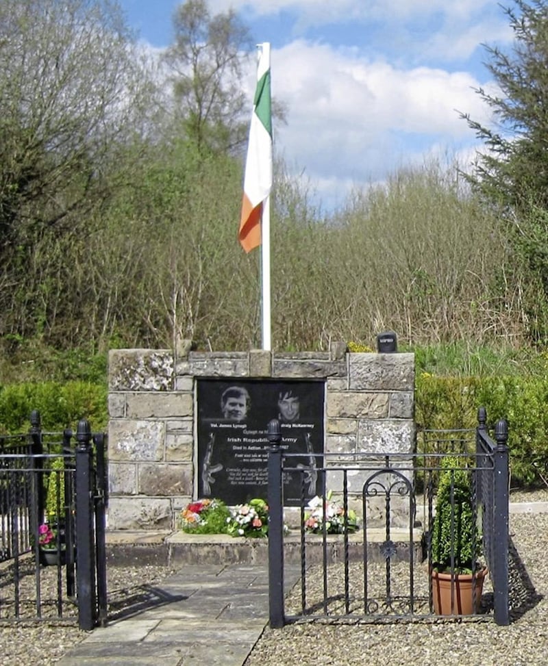 The memorial dedicated to IRA men Jim Lynagh and Padraig McKearney 
