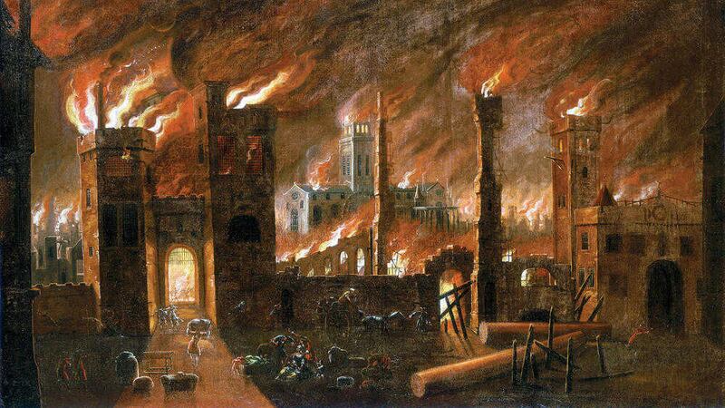Painting depicting the Great Fire of London 350 years ago 