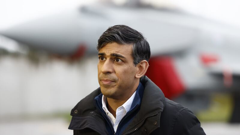 Prime Minister Rishi Sunak during a visit to RAF Lossiemouth military base in Moray, Scotland. He is facing calls from senior Tories to back an immediate ceasefire in Gaza