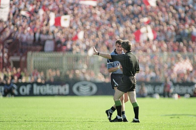 Charlie Redmond would eventually get his hands on Sam Maguire again in 1995, although he had to watch the majority of the second half from the stand after being shown a red card by referee Paddy Russell. Picture by Sportsfile 
