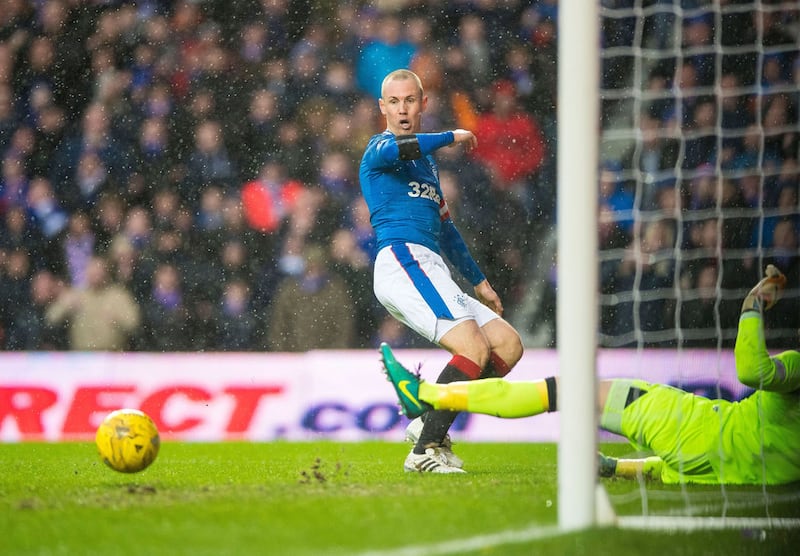 Rangers' Kenny Miller hits the post during the Ladbrokes Scottish Premiership match at Ibrox Stadium, Glasgow&nbsp;