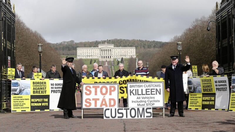 Anti-Brexit campaigners protesting outside Stormont last month. Picture by Brian Lawless, Press Association 