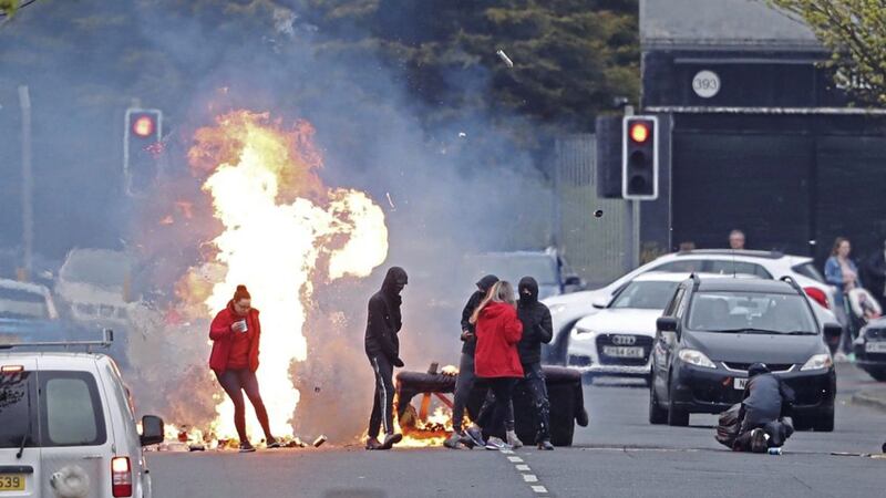 A fire on the Shankill Road in west Belfast during further unrest. Picture by Niall Carson, Press Association 