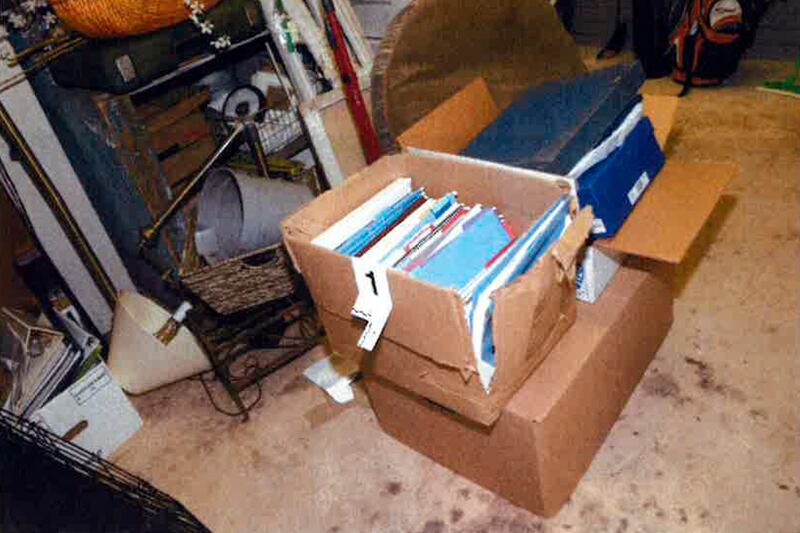 A damaged box where classified documents were found in the garage of President Joe Biden at his Delaware home (Justice Department/AP)