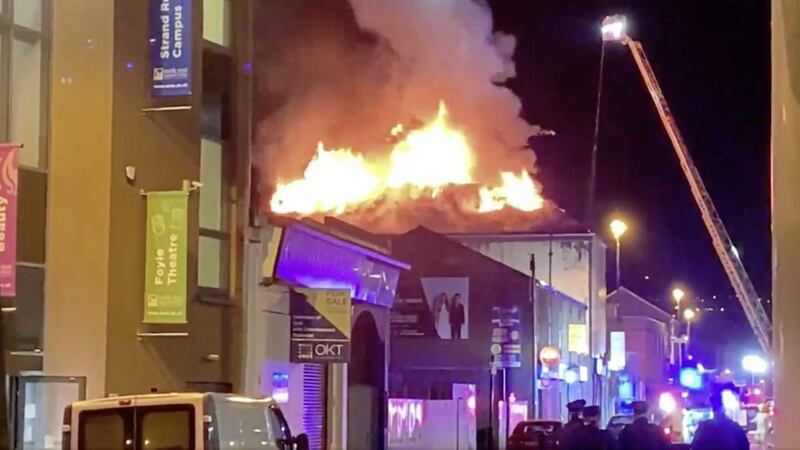 Firefighters tackle a major fire at Envy nightclub on Derry&#39;s Strand Road last night. 