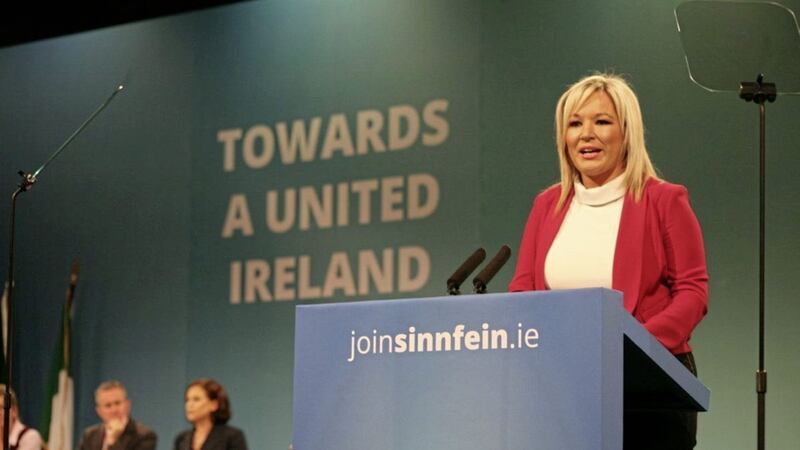 Michelle O&#39;Neill addressing Sinn F&eacute;in&#39;s ard fheis earlier this month 