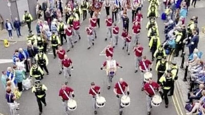 The Clyde Valley flute band from Larne wore a pro-Soldier F insignia on their uniforms. 