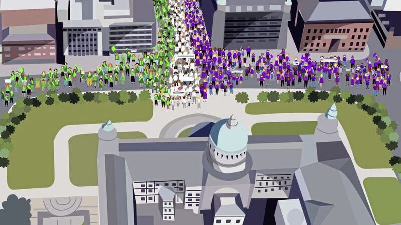An artist&#39;s impression of the planned Processions walk to mark 100 years since votes for women 
