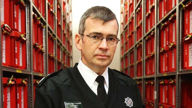 Deputy Chief Constable Drew Harris in one of eight secure storage vaults where historic murder files are kept at a PSNI station in Carrickfergus. Picture by Brian Lawless/PA Wire 