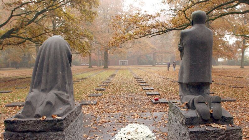 A sculpture entitled Mourning Parents by German artist Kaethe Kollwitz at a German First World War cemetery in Vladslo, Belgium (Virginia Mayo/AP/PA)
