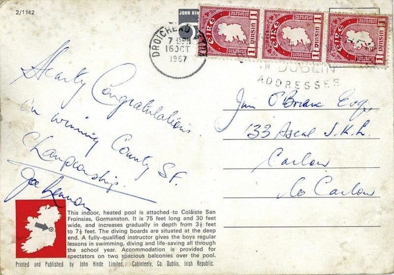 The postcard Joe Lennon sent to Jim O&#39;Brien in 1967 