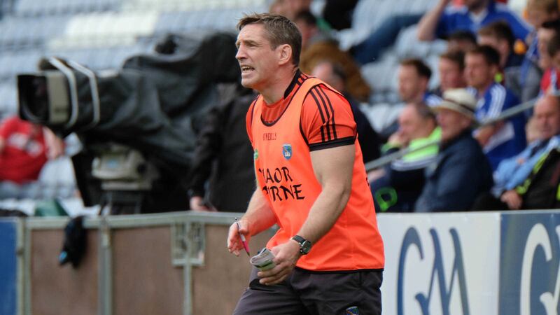 Armagh manager Kieran McGeeney on the sidelines at O'Moore Park on Saturday<br />Picture by Fotacol &nbsp;