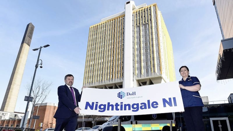 Health Minister Robin Swann and Chief Nursing Officer Charlotte McArdle officially opened the Nightingale on April 7 last year as part of Covid surge planning 