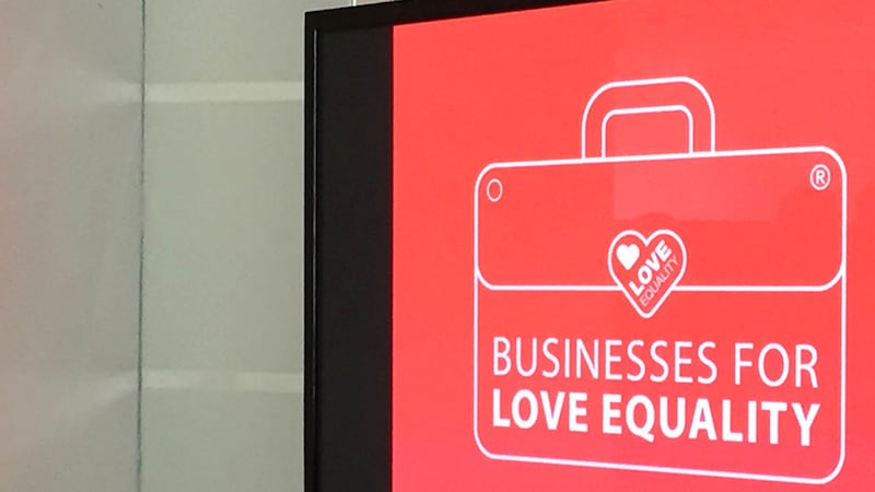A logo on a screen at the same-sex marriage campaign event in Belfast&nbsp;