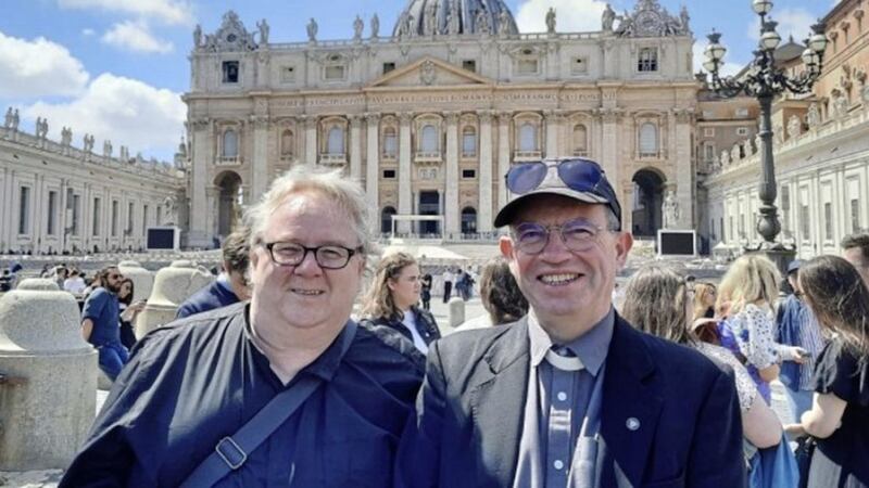 Fr Martin Magill, parish priest of St John&#39;s Church on the Falls Road in west Belfast and Presbyterian minister Rev Steve Stockman, who is based at Fitzroy Presbyterian Church in south Belfast, had a private audience with Pope Francis in the Vatican 