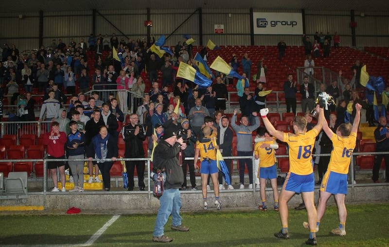St Paul's, Holywood players salute their fans after claiming their first ever Down county title with a dramatic extra-time victory over Aughlisnafin at Pairc Esler, Newry on Friday Sep 18 2020. Pictures courtesy of Steven Kane