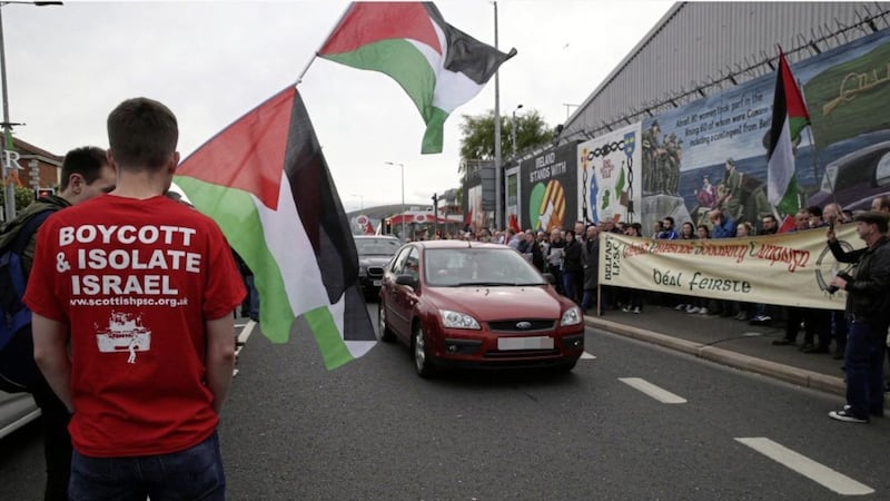 A protest on the Falls Road in west Belfast against Israeli attacks on Gaza. Picture by Hugh Russell 