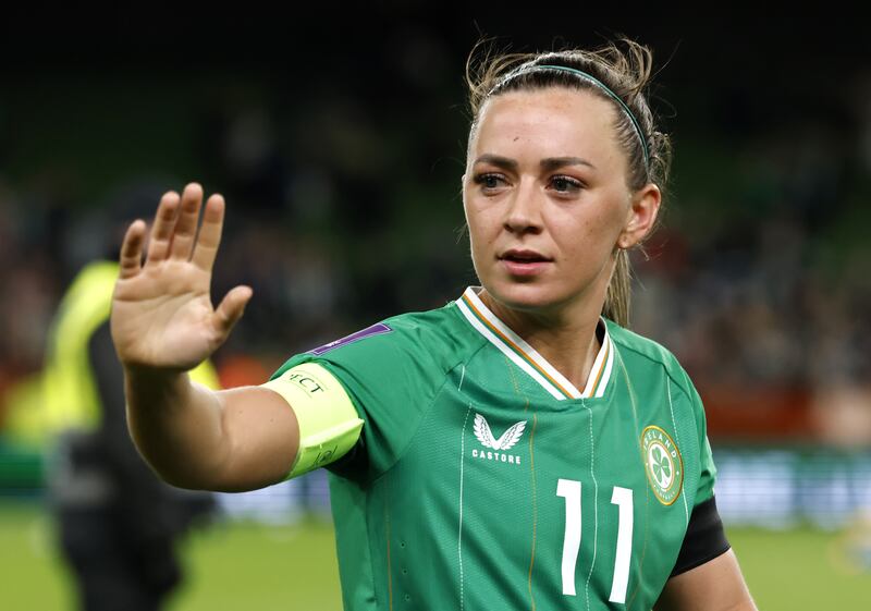 Katie McCabe salutes the fans after defeat to England