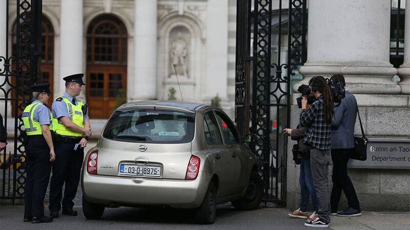 A woman was arrested after a car crashed into the gates of Government Buildings in Merrion Street Upper, Dublin. Picture by Brian Lawless, Press Association&nbsp;
