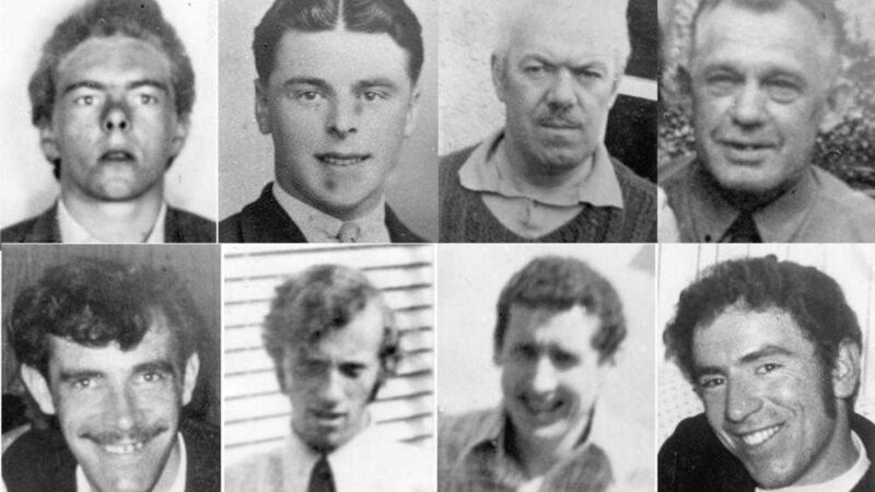 Eight of the 10 Protestant workmen who were shot dead in IRA massacre at Kingsmills. Top, from left: Robert Chambers, John Bryans, Joseph Lemon and Joseph McWhirter. Bottom from left: Walter Chapman, John McConville, Kenneth Wharton and Reggie Chapman 