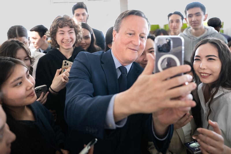 Foreign Secretary Lord David Cameron met students at Astana IT University in Astana, Kazakhstan