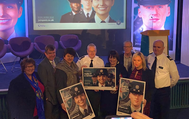 Sinn F&eacute;in Deputy First Minister Michelle O'Neill and senior party colleague Gerry Kelly attended&nbsp;a PSNI recruitment event last week. Picture: Policing Board/Twitter&nbsp;