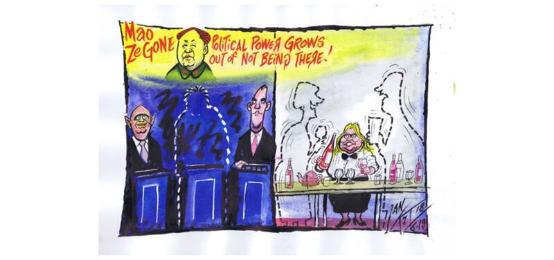 Ian Knox cartoon 18/6/19: Channel 4 stages a debate for Tory party leadership hopefuls which Boris doesn&rsquo;t attend.  Karen Bradley organises a drinks party to bring parties together which nobody attends<br />&nbsp;
