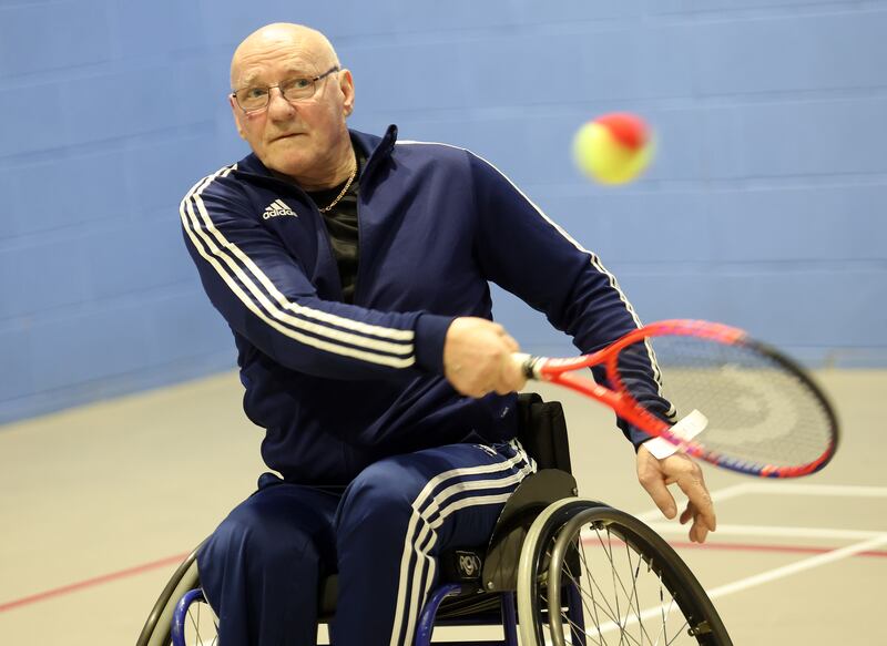 Arunas Miseckas orignally from Lithuania trys the wheelchair badminton at the limb loss sports day at the Olympia Leisure Centre. PICTURE: MAL MCCANN