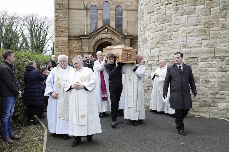 The funeral of Fr John Craven at Holy Cross Church in North Belfast Picture by Hugh Russell. 