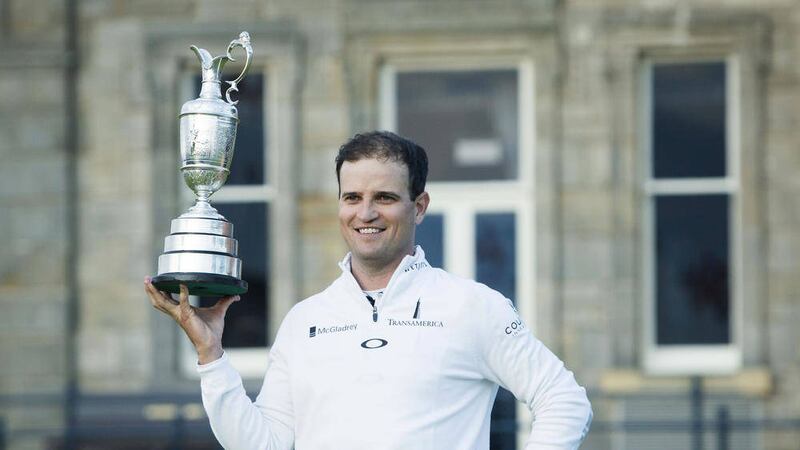 USA&#39;s Zach Johnson celebrates with the Claret Jug after winning The Open Championship 2015 at St Andrews 