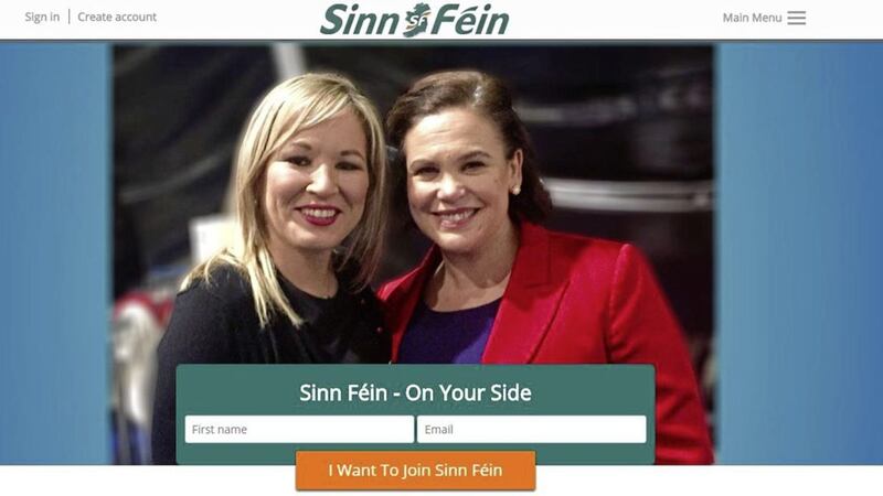The photo of Mary Lou McDonald and Michelle O&#39;Neill side by side now greets visitors to the Sinn F&eacute;in website 