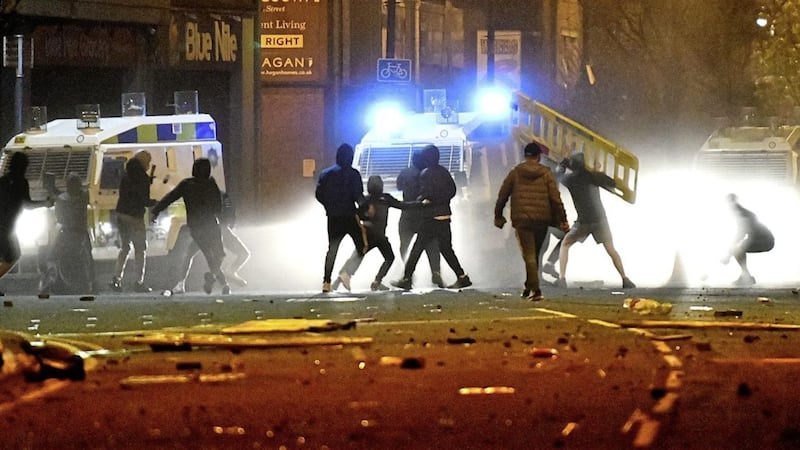 Violent scenes in Belfast at the start of April when when a large crowd of loyalists clashed with riot police following a protest. Picture:Alan Lewis - PhotopressBelfast.co.uk 