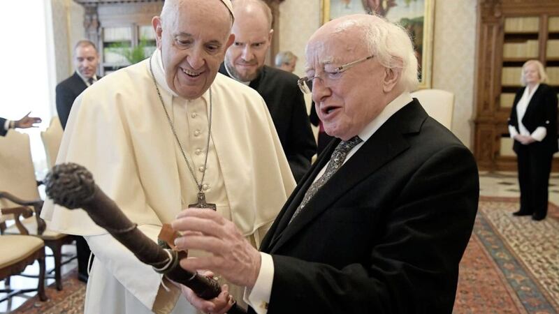 The row around President Michael D Higgins and the centenary Church service in Armagh happened at exactly the same time he was in Rome visiting Pope Francis, who described the President as a &quot;wise man of today&quot;. Picture from Vatican Media 