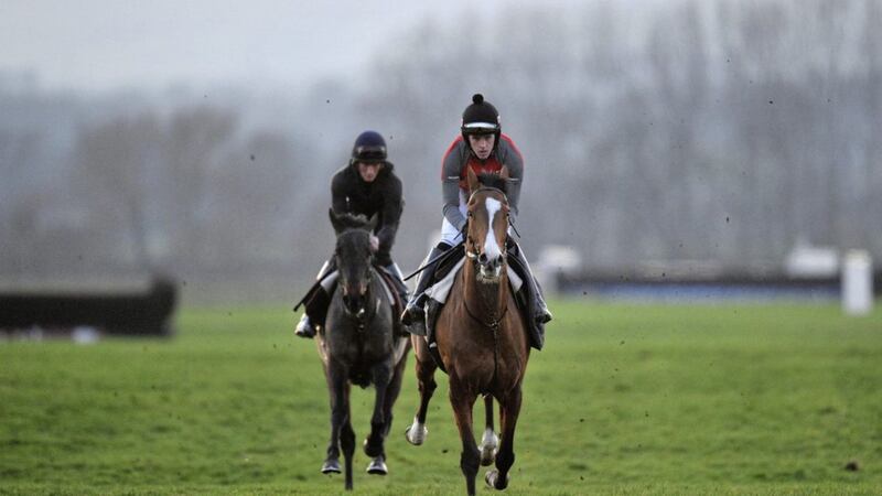 Jason Maguire (right) on the gallops at Bangor Racecourse, Bangor-on-Dee. 