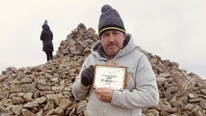 Stephen Green on Slieve Donard where he left a plaque in memory of his son Tiern&aacute;n 