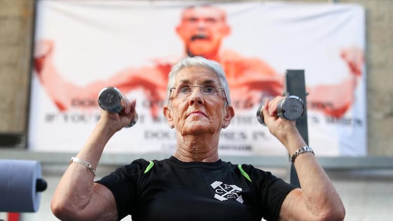 Octogenarian Alice McEvoy during one of her regular workouts at Crilly&#39;s Gym in Newry. Picture by Mal McCann. 