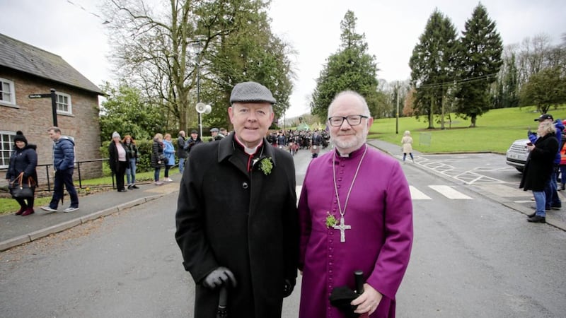 Church of Ireland Archbishop of Armagh Richard Clarke, pictured right, with his Catholic counterpart Archbishop Eamon Martin at this year&#39;s St Patrick&#39;s day procession in the city 