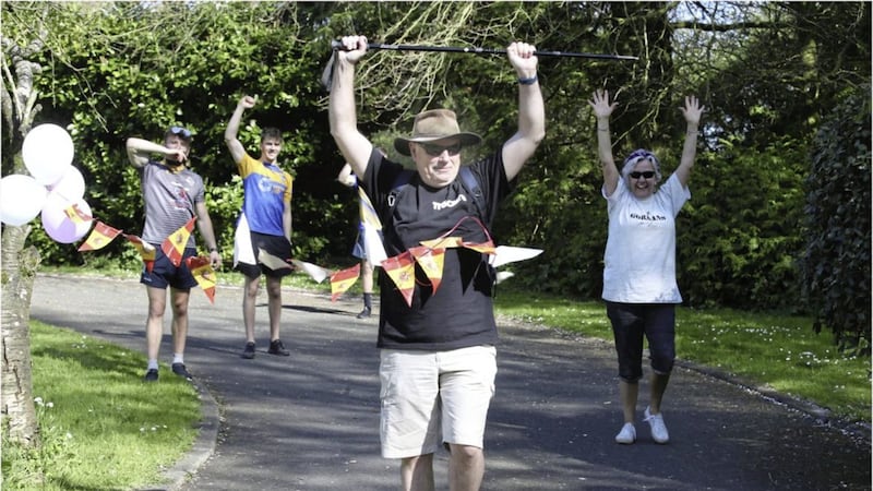 Dr Martin McMullan at the end of his virtual Camino 121k walk. Picture by Hugh Russell 
