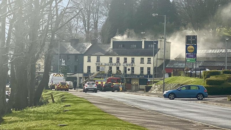A fire was reported at the former Railway Hotel in Enniskillen on Monday afternoon. Picture: Roy Crawford