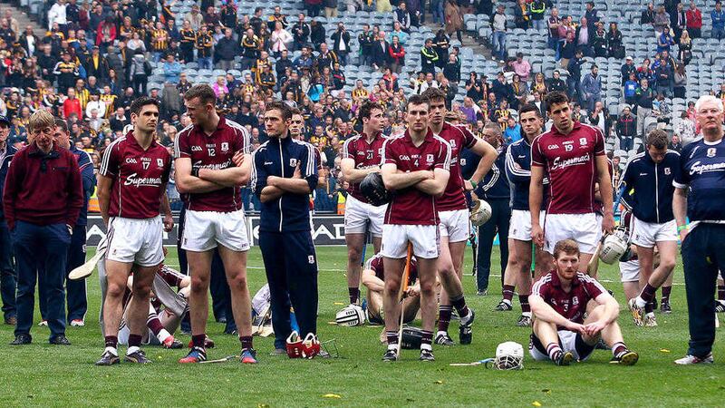 The dejected Galway hurlers after another gut-wrenching All-Ireland defeat 