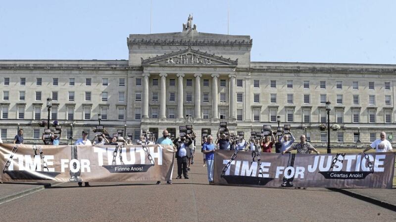 Time for Truth protest at Stormont on Tuesday. Picture by Hugh Russell. 