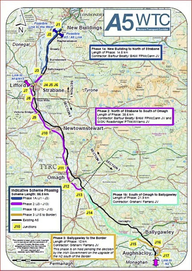 The entire route from Derry to Aughnacloy will cover 85km. Image from the Department for Infrastructure. 