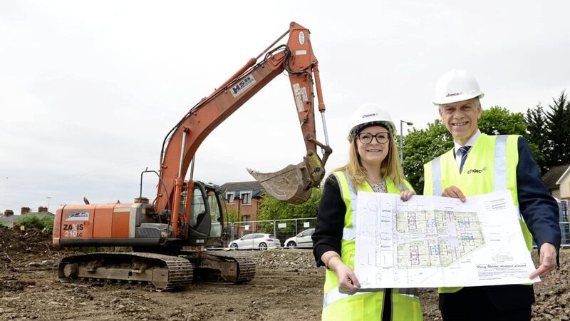 Deborah Brown, director of housing at the Department for Communities, and Michael McDonnell, group chief executive of Choice Housing, launch the new &pound;1.7m construction project that will deliver 12 homes to Newtownabbey 