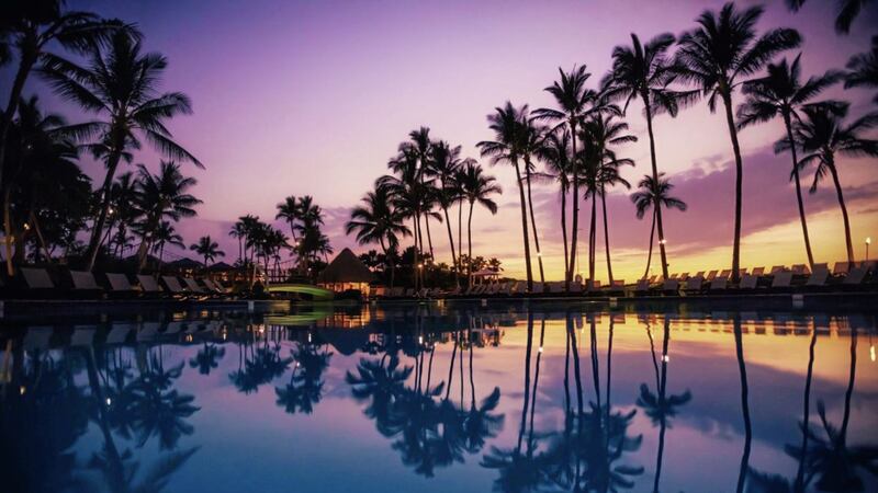 Hilton Waikoloa Village in Hawaii at sunset 